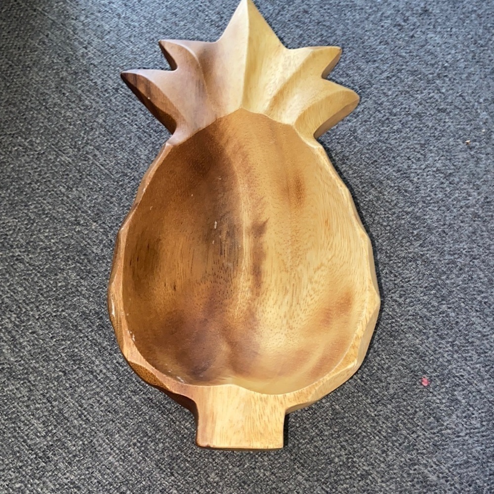 Vtg MCM Monkey Pod Pineapple wood Nut Candy dish Bowl Hawaiian Tiki Decor T27